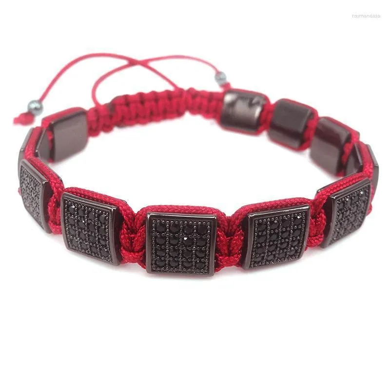 Brin Perlé Brins Mode Hommes Bracelets Carrés Micro Pave CZ Boîte Bracelet Avec Corde Rouge Tressage Montre Sauvage Personnalisé Bijoux Raym22