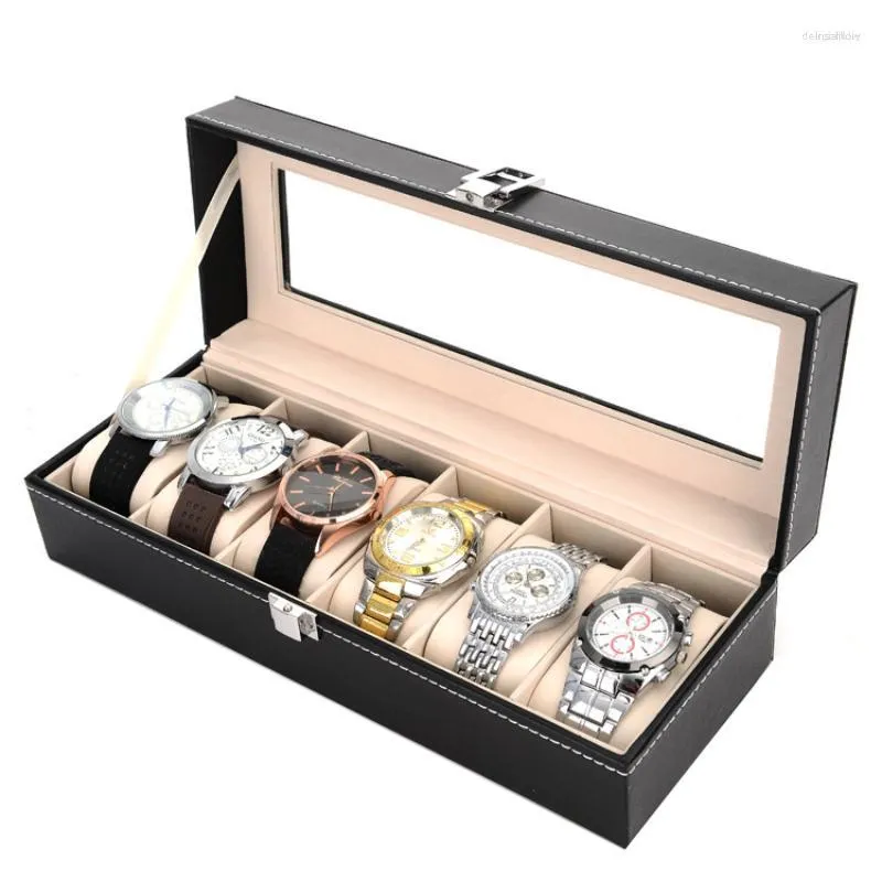 Boîtes de montres Boîte de rangement de bijoux Fenêtre Noir Organisateur de cadeaux de haute qualité Hommes Montres Accessoires