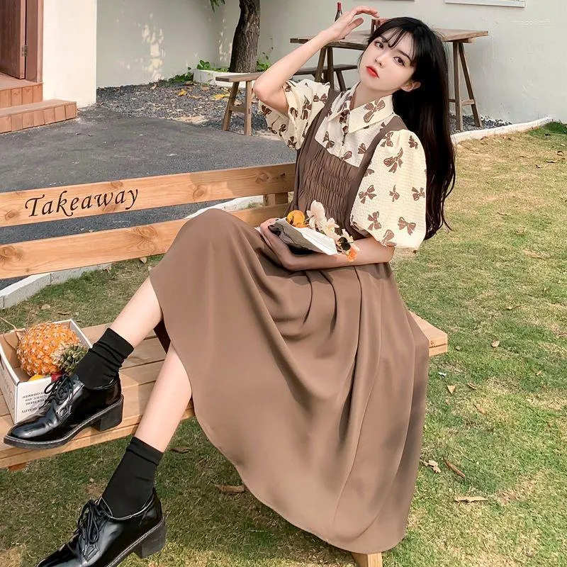 Casual Dresses Midi Length In 2023 Vintage Print Long Dress Women Clothing Korean Style Clothes For Woman Elegant Gown Basic Playa