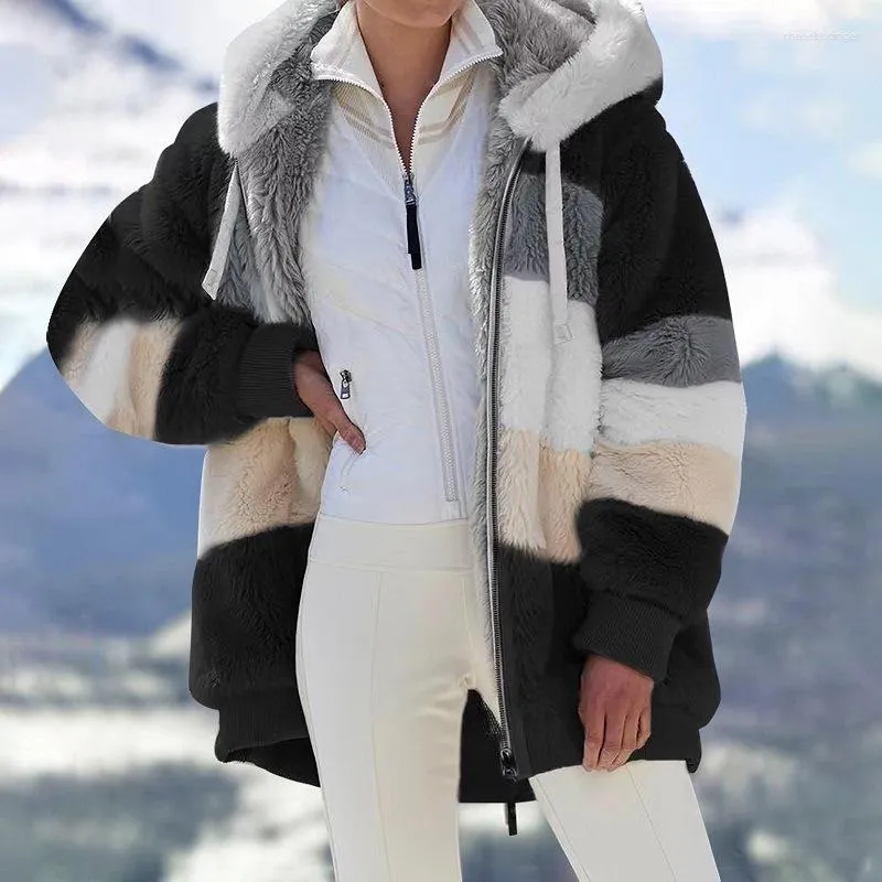 Plus Size Fluffy Zip Up Hoodie Fashionable Winter Coat For Men And