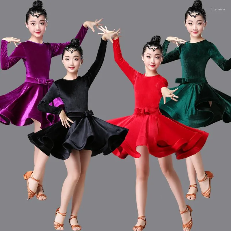 Vêtements de scène 5 couleurs fête des enfants robe de danse latine robes d'enfants pour les filles Cha Rumba Samba Jive Vestidos Costume danse de bal