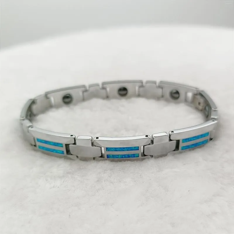 Link Armbanden Hoge Kwaliteit mannen Designer Luxe Blue Opal Mode-sieraden Tungsten Carbide Magnetische Armband Geen Vervagen Niet Aantasten