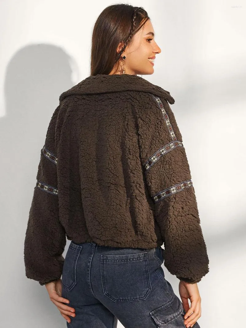 ZAFUL Tribal Tape Womens Zip Up Jacket With Drop Shoulder Pocket Autumn Winter Fashion Fluff Outerwear From Eggplant18 26.02 DHgate.Com