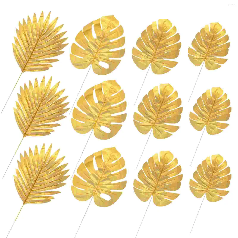 Decorative Flowers OYARD 20pcs Faux Palm Leaves Tropical Artificial Fake Ornament (Golden)