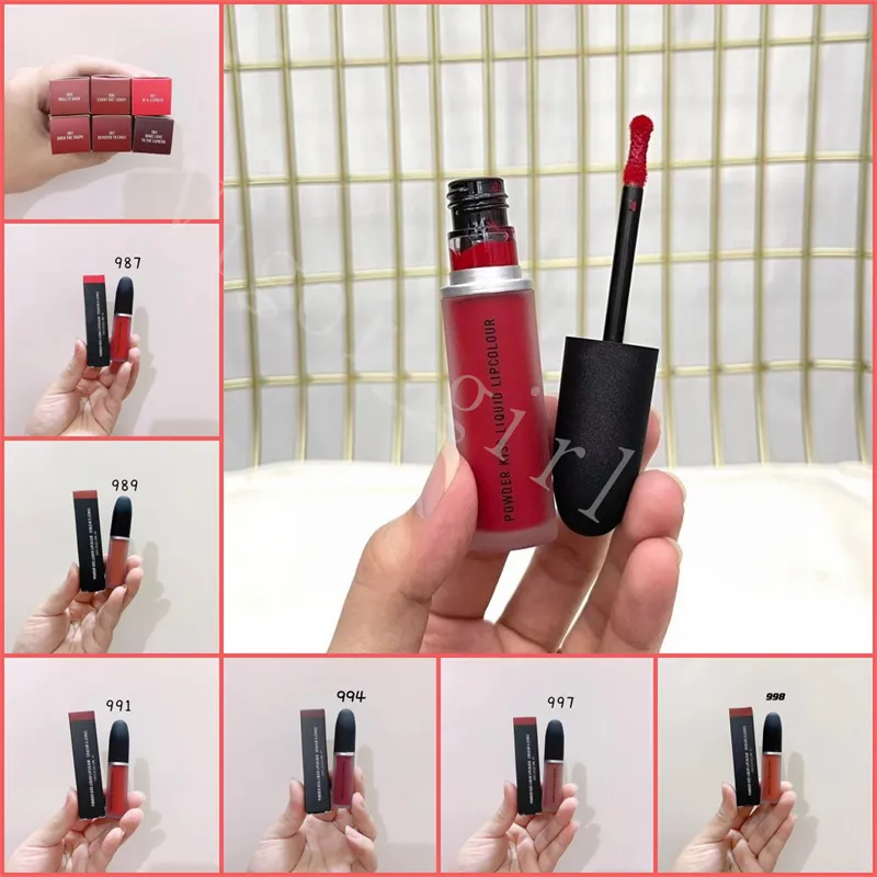 M Lip Gloss For Girl Lip Makeup Matte Lipgloss # 989 998 987 997 991 994 6 Couleurs Stock Poudre Imperméable Kiss Liquid Lipcolour Couleur a Levres 1.8ml Haute Qualité Fast Ship