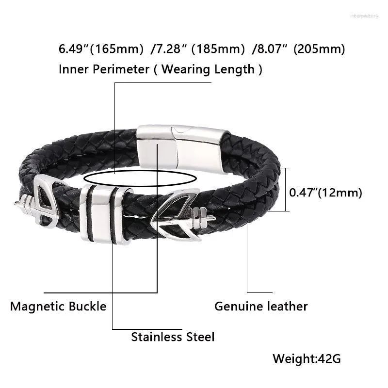 Bracelet créatif Double couche en cuir tressé noir Bracelet hommes bijoux Punk acier inoxydable fermoir magnétique hommes