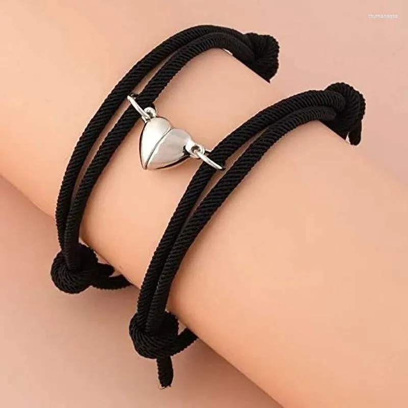 Charm Bracelets Coração Pulseira Magnética Pingente de Aço Casal Para Amante Amizade Trança Corda Ímã Duas Metades Jóias 1PairCharm Raym22