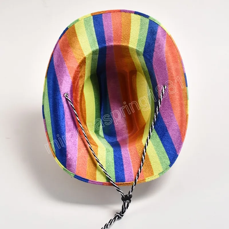 Mode Rainbow Print Cowboy Hoed Western Style Curve Brim Cowgirl Jazz Hoed Prestaties Verjaardagsfeestje Foto Prop Hoeden