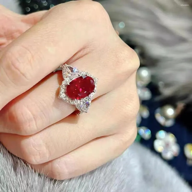 Cluster Rings Charm Ruby Diamond Ring 925 Серебряное обручальное обручальное кольце