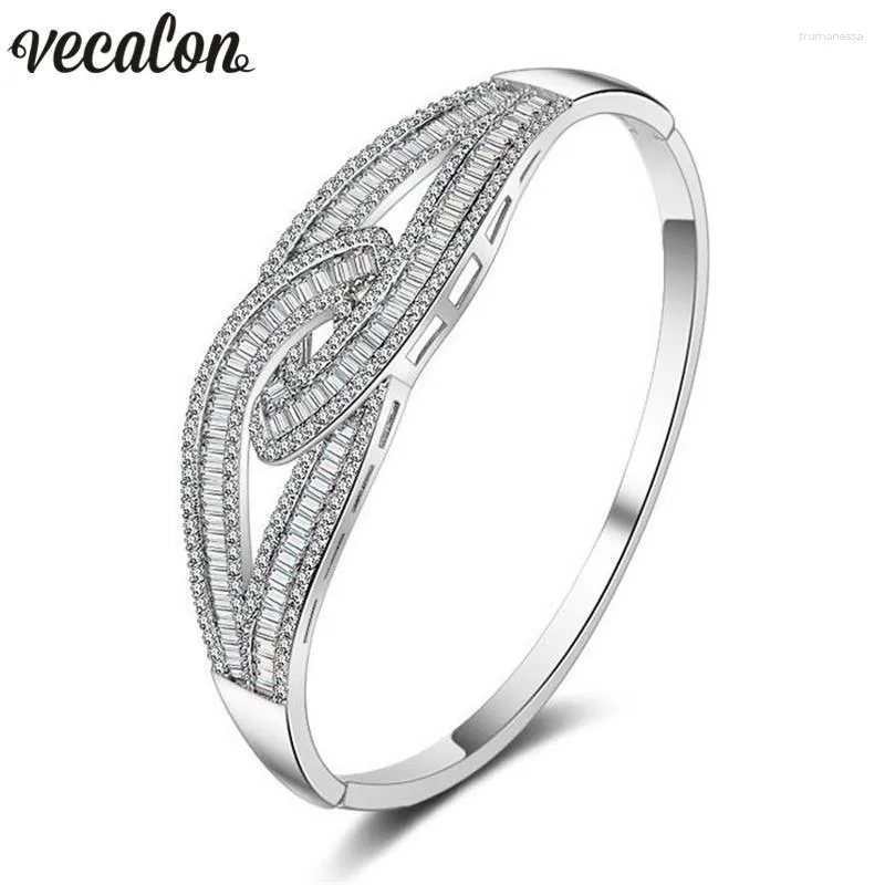 Bangle Vecalon Career Bracciale stile croce 5A Zircon Cz White Gold Filled Wedding Per le donne Accessori da sposa Gioielli Raym22