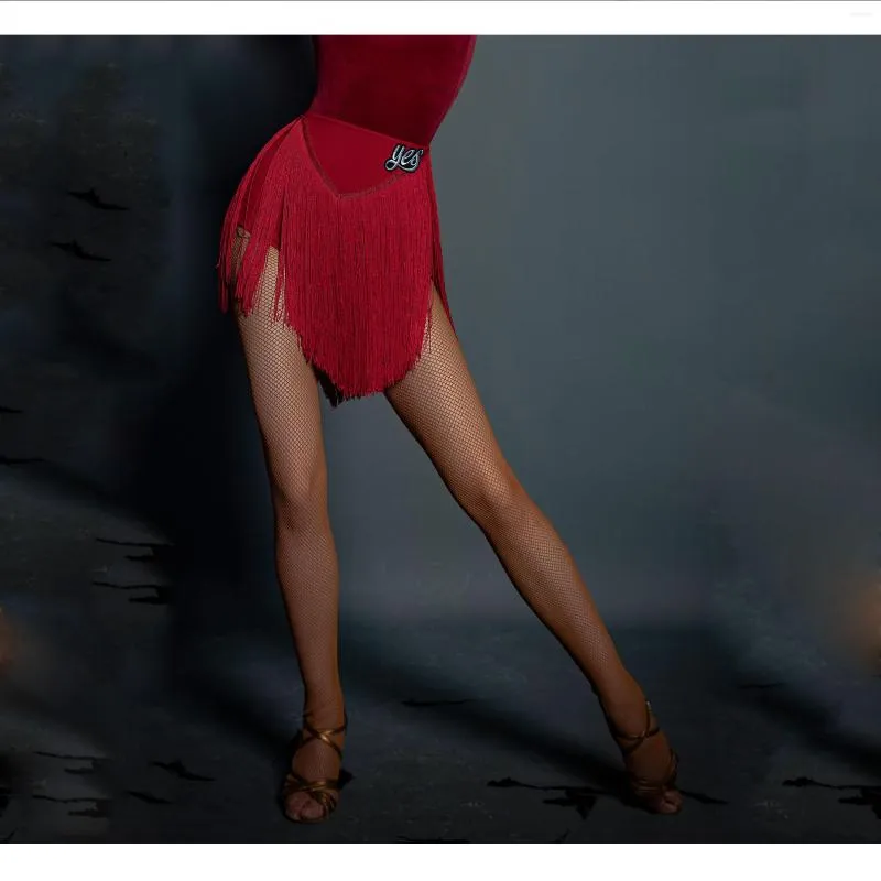 Stage Wear Women Irregular Latin Dance Dress Skirt 2023 Tassel Adult Package Hip Black Red