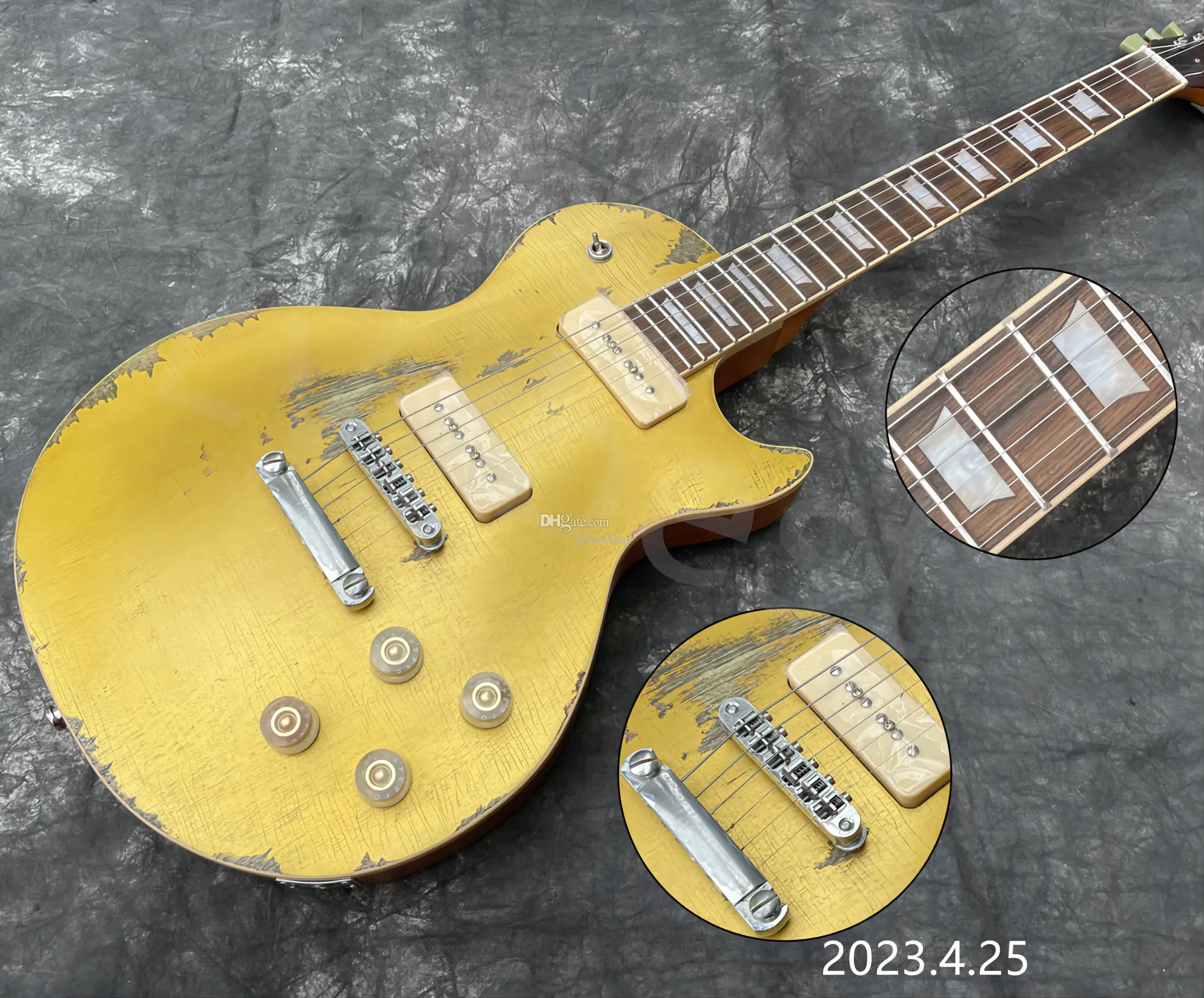 Hot Sell L Style Guitar Gold Top Front 및 Nautral Back Cream P90 Pickup 258