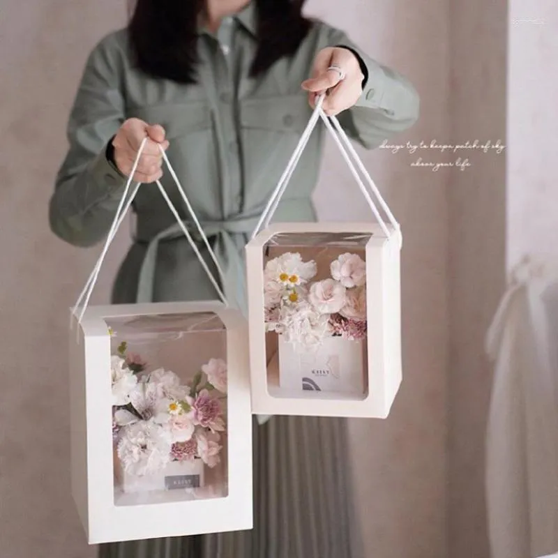 Opakowanie na prezent opakowanie kwiatowe przezroczyste okno wykwintne kwadratowe dekoracyjne pudełka kwiaciarni przezroczystą torbę przenośne słodycze ślub