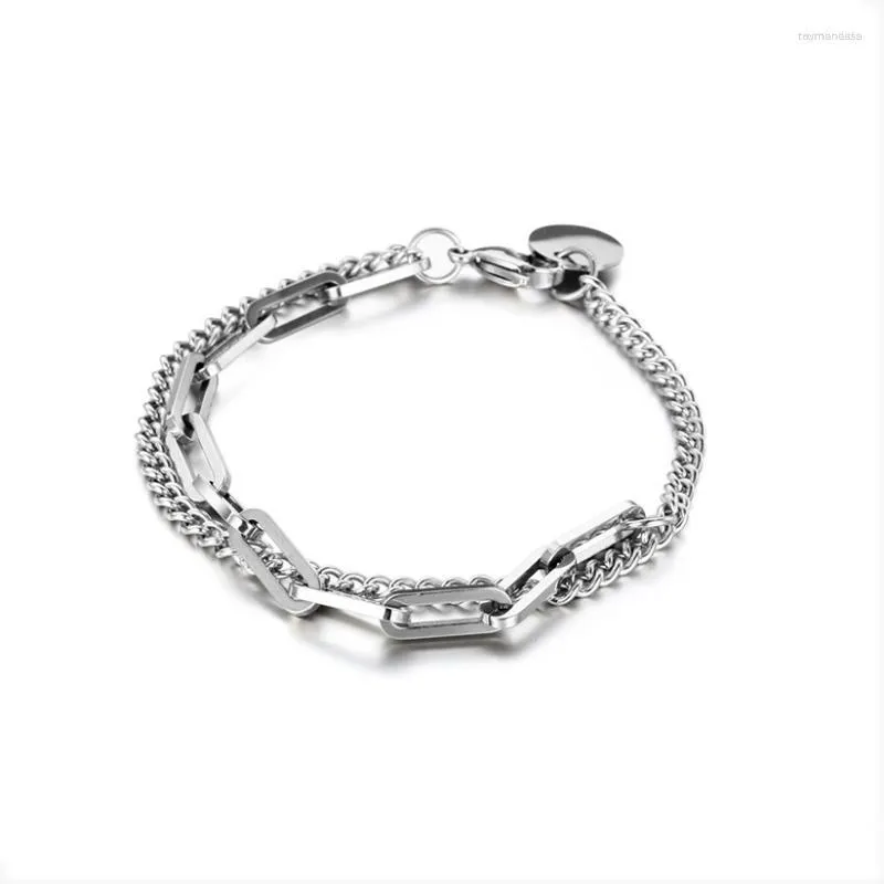 Link Pulseiras Corrente Aço Inoxidável Jóias Ffashion Mulher Charme Contas Pulseira Retro Quadrado Simples Amigos Presente de Aniversário Comprimento 17CM