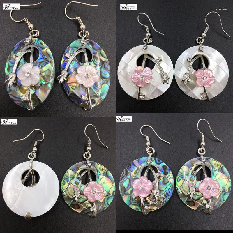Dangle Earrings Beautiful Zealand Abalone Mother Of Pearl Shell Round Flower Beads Earring PWB690