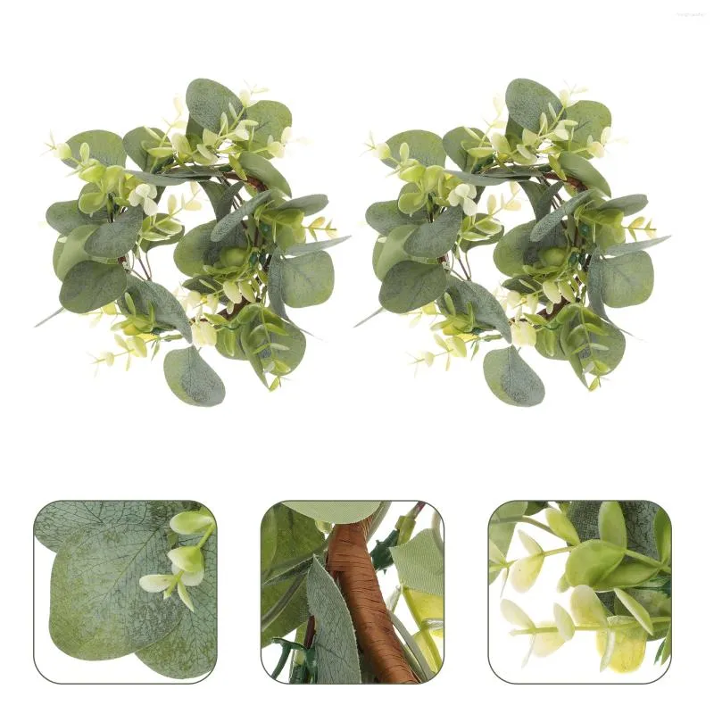 Decorative Flowers 2Pcs Rings Artificial Eucalyptus Leaves Wreaths Small Wreath Pillar Holder For Wedding Home Tabletop Decoration