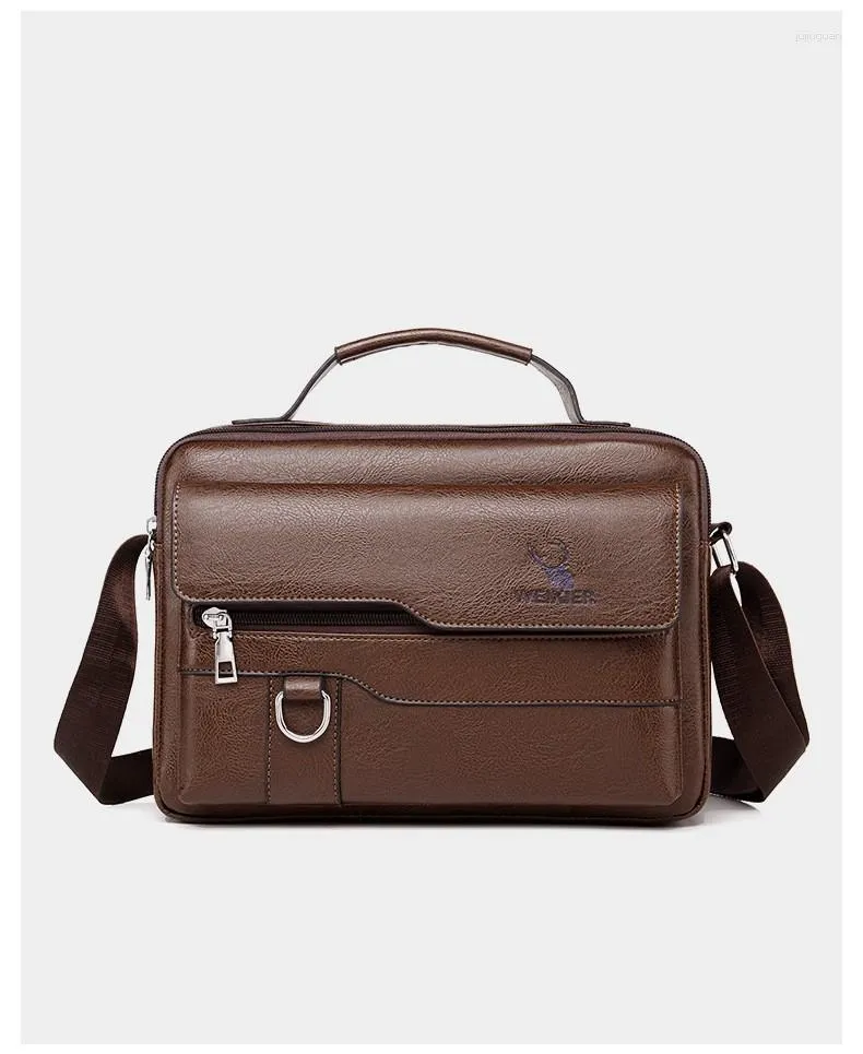 Briefcases for Men Premium Leather Laptop Bag for Business Travel Work Large Capacity Messenger Bag with Retro Cartoon Design 2024 Black