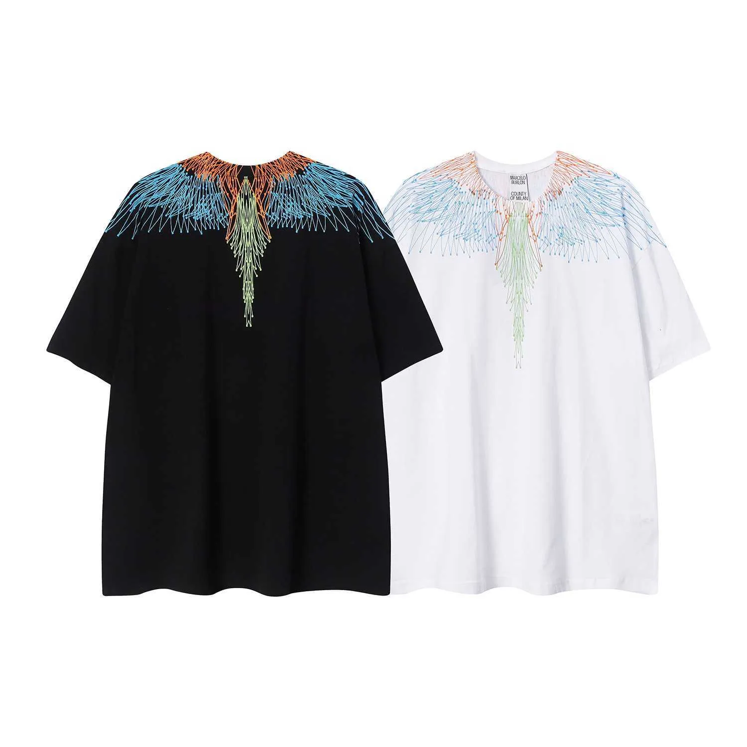 Summer New Mb Line Print Wings Pure Cotton T-shirt Bf Loose and Stylish Unisex Half Sleeve06qz