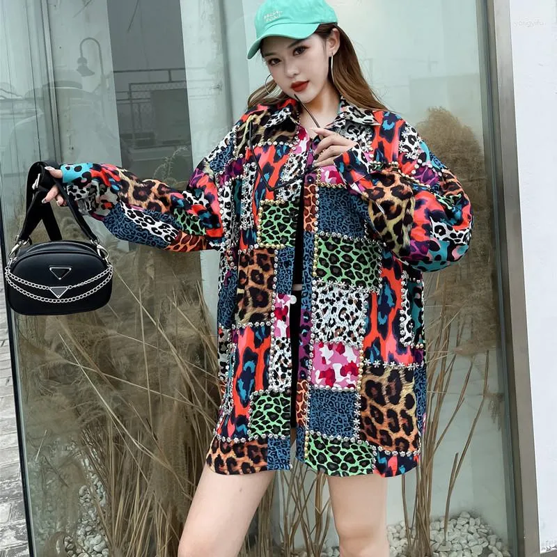 Kvinnorjackor Fashion Tide Brand Woman Heavy Industry Nail Bead Leopard Tryckt skjorta Coat Female Spring Summer Top Coats