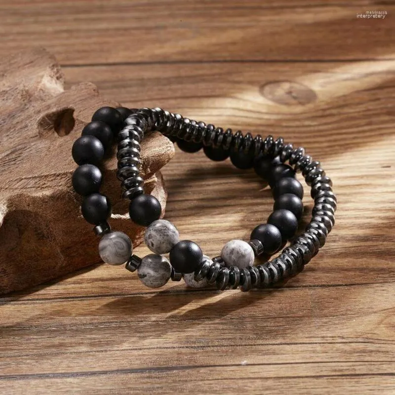 Strand Fashion Perlé Bracelet Aimant Hématite Givré Noir Gallstone Bracelet Magnétique Guérison Double Couche Cadeau Pour Votre Amant