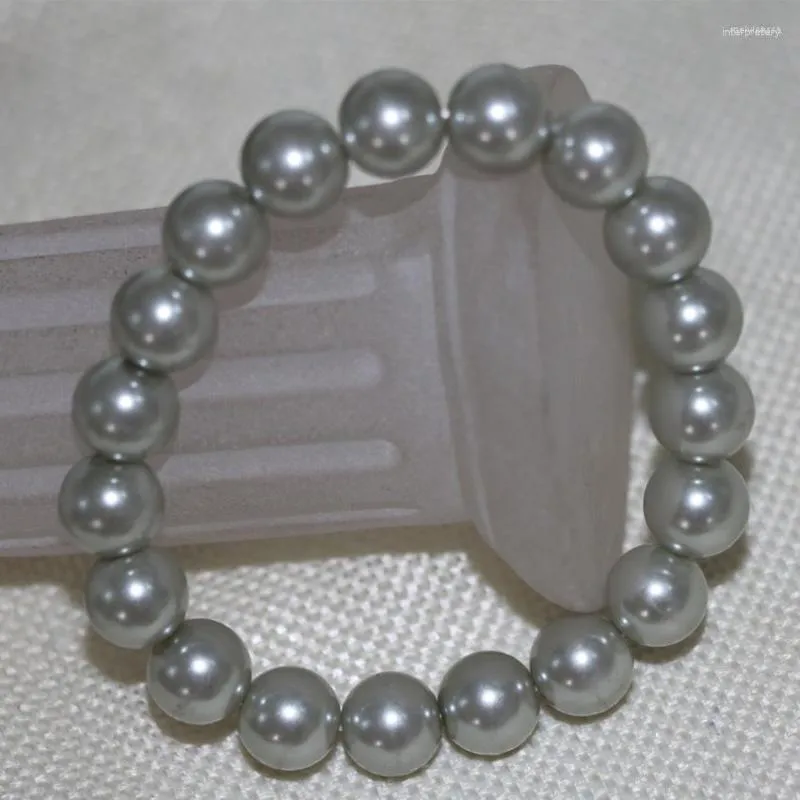 Strang 10mm runde silberfarbene Muschel-Simulationsperle-Perlen-Armbänder für Frauen, Fabrikverkauf, DIY-Schmuck, 7,5 Zoll B2910