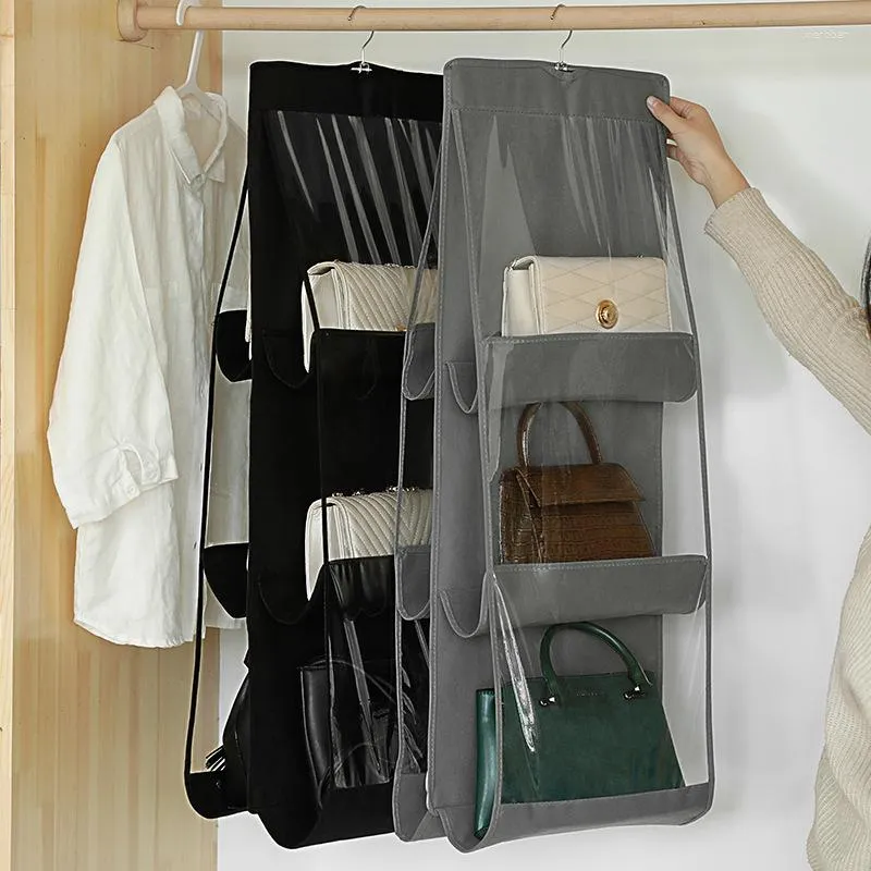 Storage Boxes 6/8 Grid Wardrobe Closet Transparent Bag Hanging Handbag Organizer Dust Cover Door Wall Sundry Shoe
