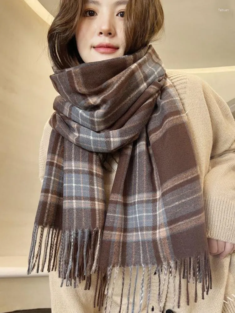 Bufandas de Cachemira de imitación para Mujer, Bufanda de invierno estilo pijo a cuadros, bufanda con borlas, Pashmina para Mujer, Foulard Bufanda, chal largo envolvente