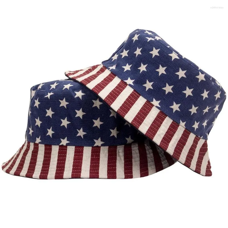 Bérets Mode En Plein Air Rue Chapeau Athleisure Drapeau Américain Pêcheur Souvenir Visière Étoiles Et Rayures XU15