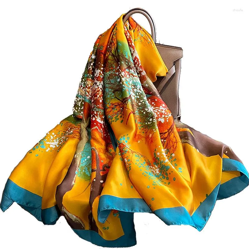 Foulards de luxe Designer arbre écharpe pour femmes printemps doux soie été plage paréo dames longue Protection solaire châle Foulard Femme