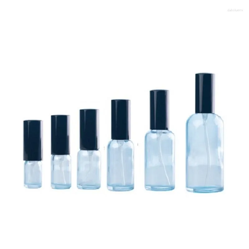 Aufbewahrungsflaschen 5 ml, 10 ml, 15 ml, 30 ml, 50 ml, 100 ml, leere Kosmetik-Reiseverpackung, nachfüllbare Fläschchen, klares hellblaues Glas, Spray-Lotion-Pumpe