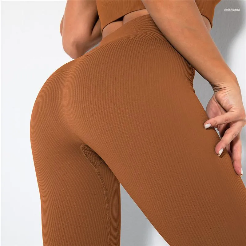 Calças Active Energy Sem Costura Yoga Listradas Leggings de Ginástica Secagem Rápida Esportes Feminino Fitness Push Up Cintura Alta