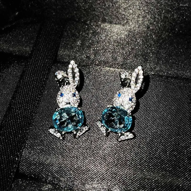 Boucles d'oreilles à tige exquise bleu cristal incrusté brillant Zircon Adorable bijoux animaux pour les femmes cadeaux de fiançailles de mariage