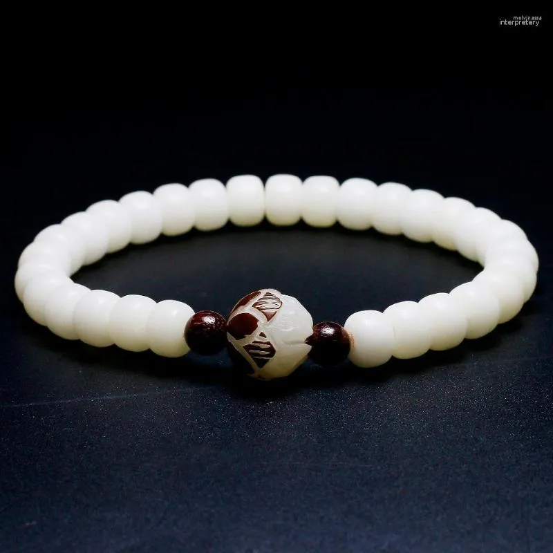 Brin bouddhisme tibétain Lotus charme perles en bois Bracelet extensible pour les femmes Yoga méditation Chakra Tagua écrou bijoux