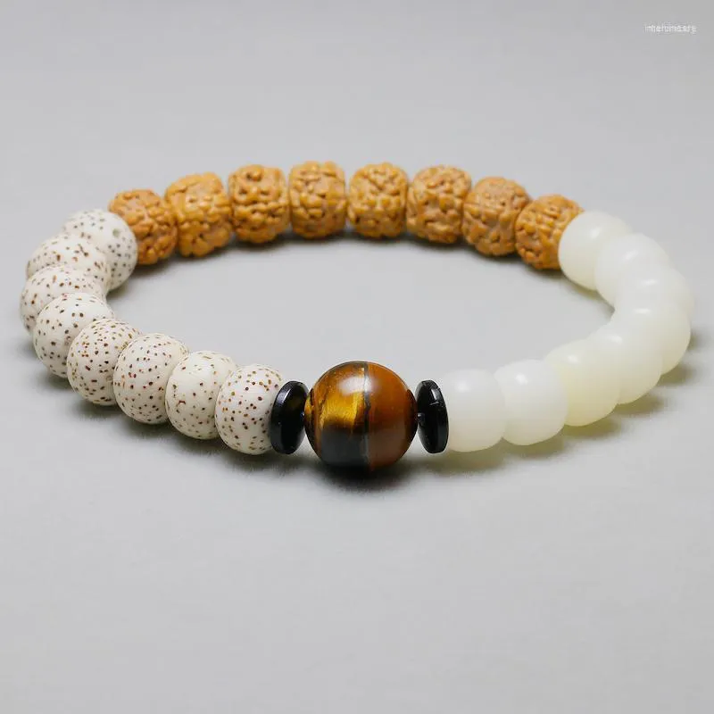 Strand White Bodhi Bracciali Donna Uomo Religioso Naturale Occhio di tigre Bead Amuleto Buddismo Bracciale Gioielli Yoga