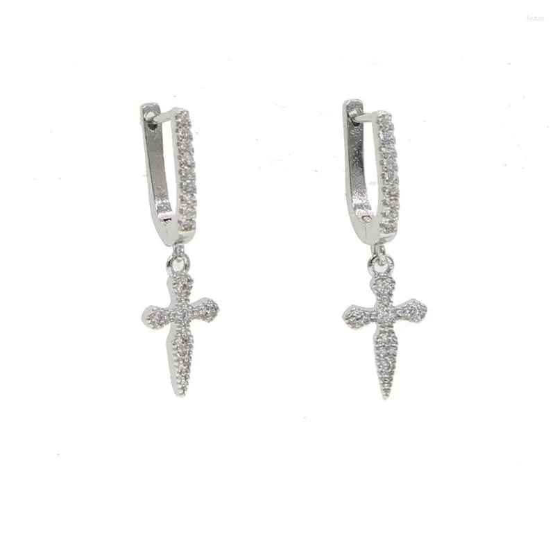 Orecchini pendenti Fashion Cz Cross Orecchino Oro argento Colore pavimentato Sparking Drop Charm Ear Jewelry