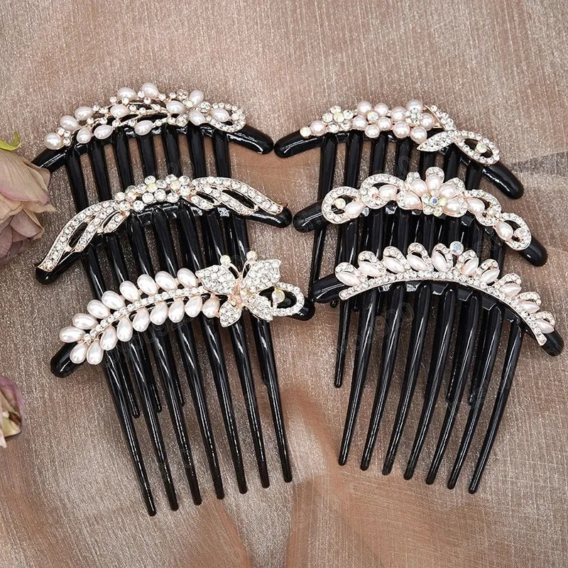 Crystal Flower Hair Comb Banquet Hair Jewelry for Women Wedding Pearl Hair Clip Accessories Rhinestone Arylic Combs Hairpin