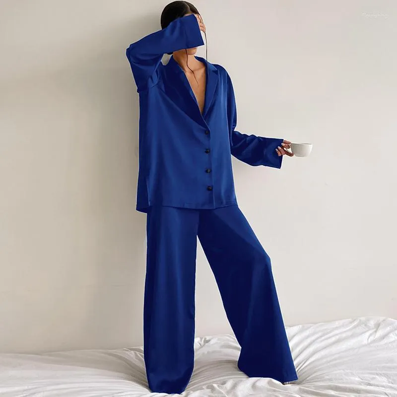 Women's Swimwear Bikini Cover Up Beach Dress Women Summer 2023 Leisure Wear Long Sleeve Suit Emulation Silk Shirt Trousers Two Piece Pajamas