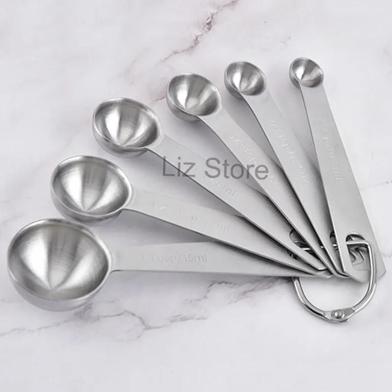6 pezzi / set di strumenti per cucchiai dosatori rotondi in acciaio inossidabile 6 pezzi cucchiai di misura rettangolari per tè e caffè al latte cucchiai da cucina da cucina TH0678