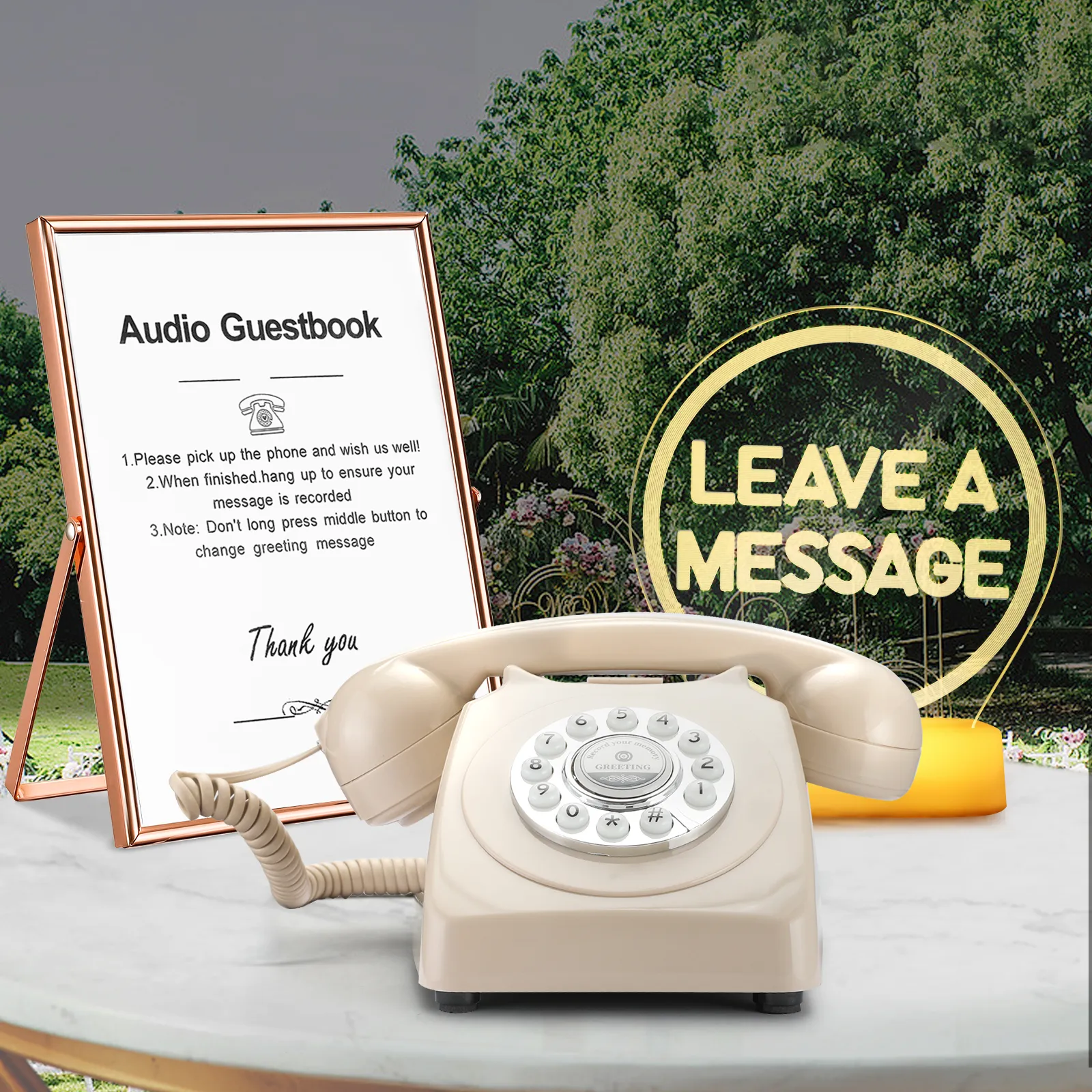 Audio GuestBook for Wedding Fashion with Free RGB LED Sign and Metal Photo Frame, Guest Book Telephone Record Customized Voice Message for Your Wedding Party