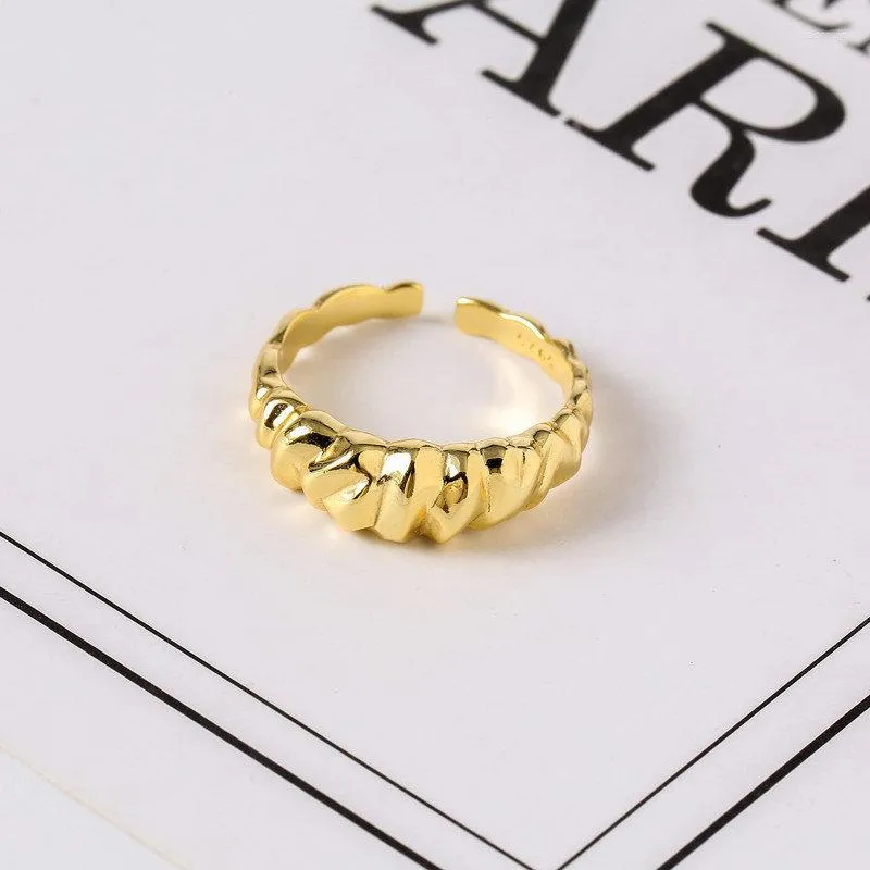 Cluster Rings S925 S925 Sterling Silver Ring Gold Irregular Open For Women Fashion Gift Wedding Charm Jewelry