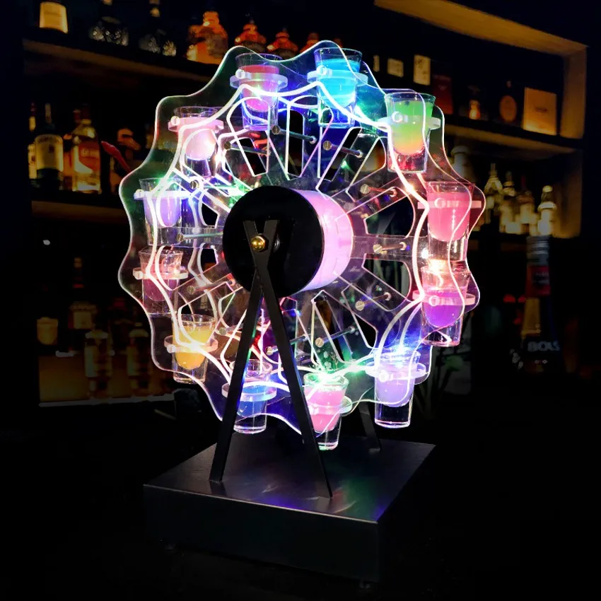 Rechargeable porte-vin en acrylique Ferris LED 12 tasses à LED Shot en verre Bas de vin pour barre de nuit Bar KTV Party Decoration de mariage