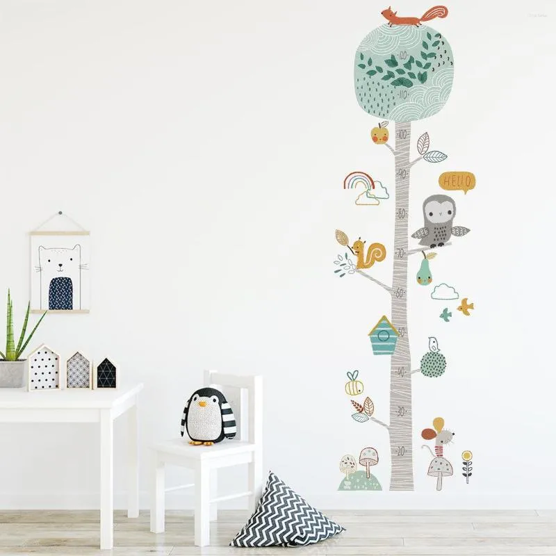 Autocollants muraux mignon forêt arbre hauteur mesure autocollant pour chambre d'enfants pépinière enfant croissance graphique décalcomanie bébé cadeau Animal décor