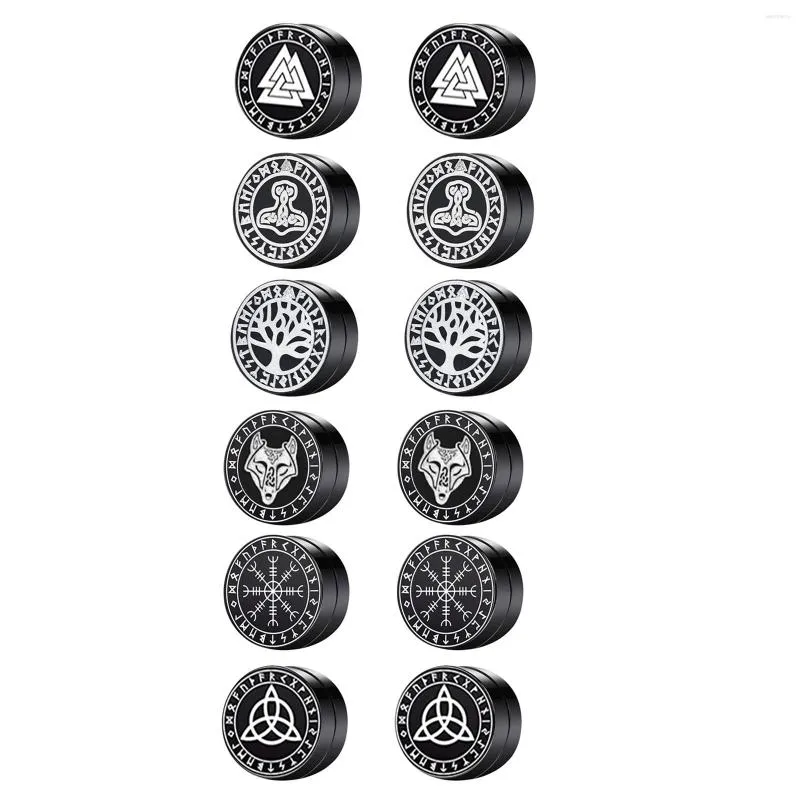 DHgate Stainless Steel Norse Viking Divination Runes Magnetic Clip On Stud Earrings Set for Men 6 Pairs Jewelry
