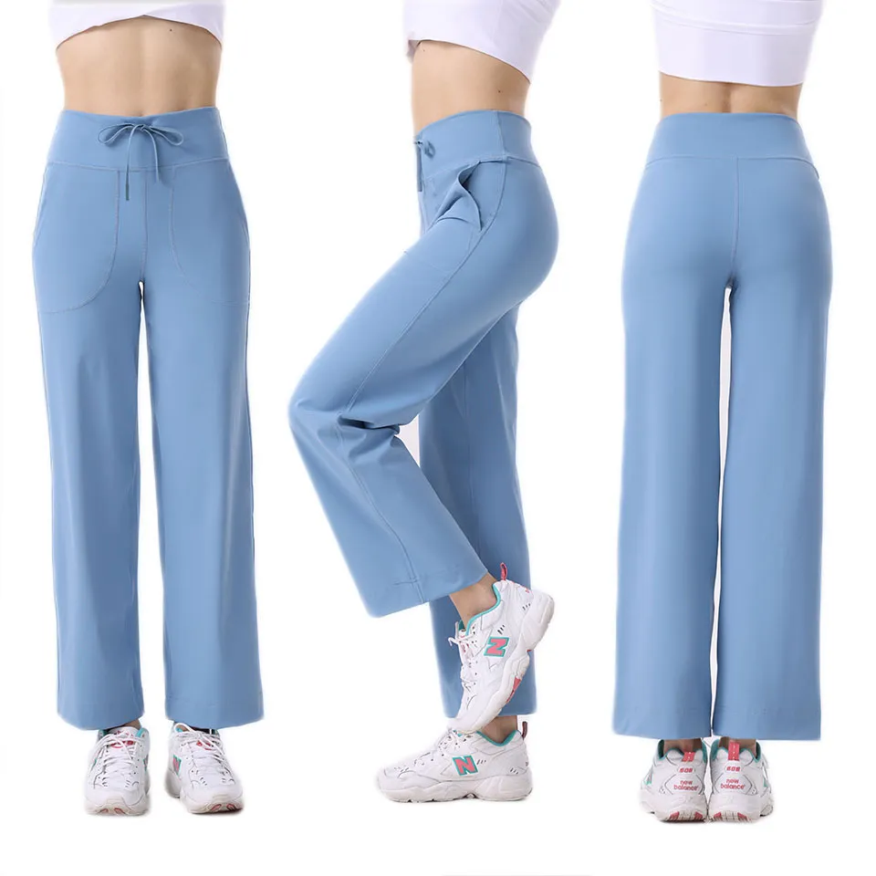 Nouveau pantalon à jambe droite micro évasé en nylon pour femmes avec ceinture et cordon de levage de la hanche pour la course à pied fitness yoga pantalon à jambes larges pour LL Yoga Outfit