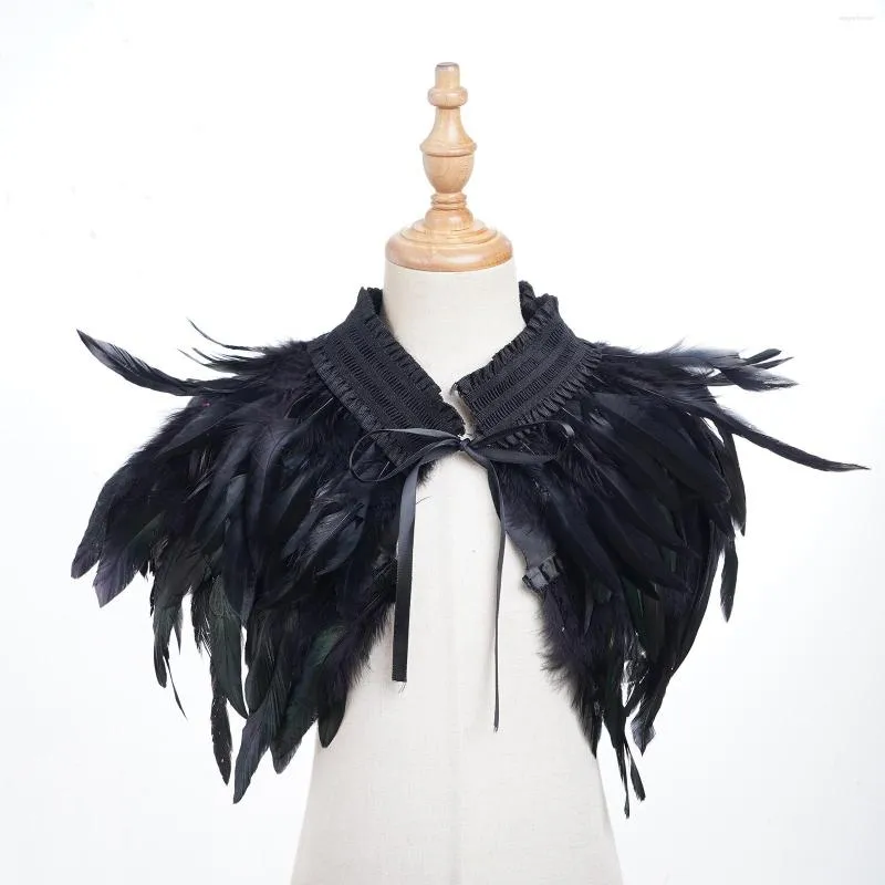 Écharpes plumes naturelles haussements d'épaules châle femmes Cosplay Halloween luxe épaule enveloppes Sexy Punk gothique faux col