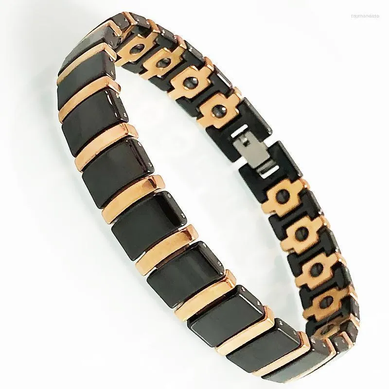 リンクブレスレットチェーンバイオヘルスケアゲルマニウムマグネティックリストバンドHomme Mannen Armband Rose Gold GLATEDステンレススチールセラミックブレスレット