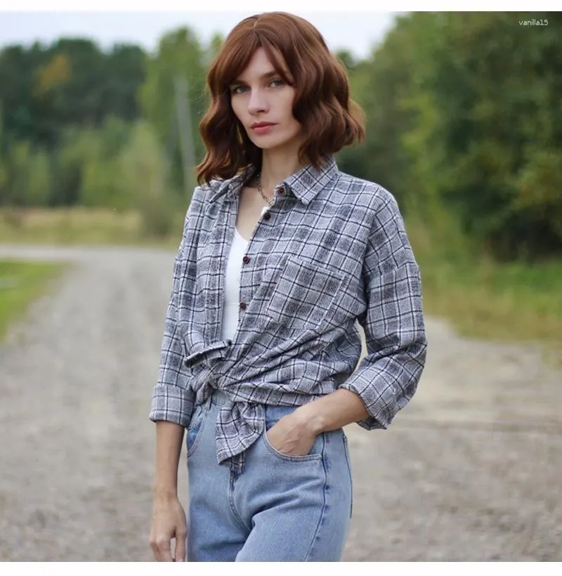 Chemisiers femme chemise en laine à carreaux femme surdimensionné automne 2023 épais chaud et chemises hiver surdimensionné femmes épaissir