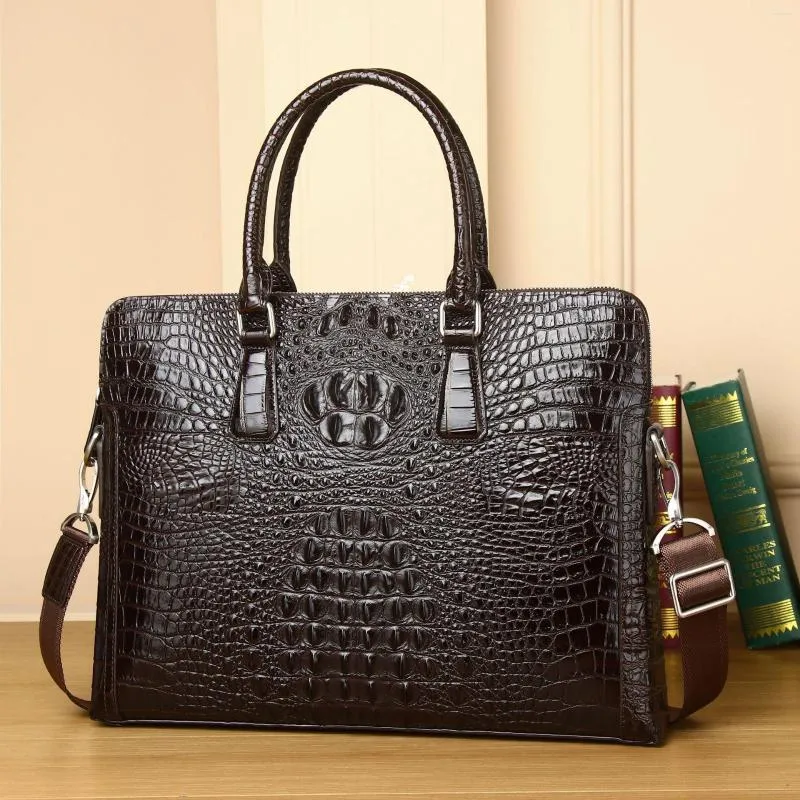 Porte-documents de luxe motif alligator vache en cuir véritable mallette pour hommes d'affaires homme sac à bandoulière hommes messager ordinateur portable