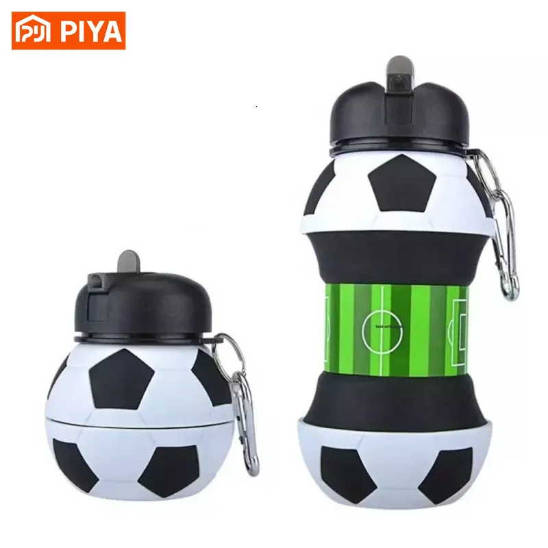 Tazze Piatti Utensili 550ml Calcio Bottiglia d'acqua Pieghevole Sprorts Bottiglie d'acqua Calcio Portatile Pieghevole Palla Tazza d'acqua in silicone per bambini all'aperto Regalo 230625