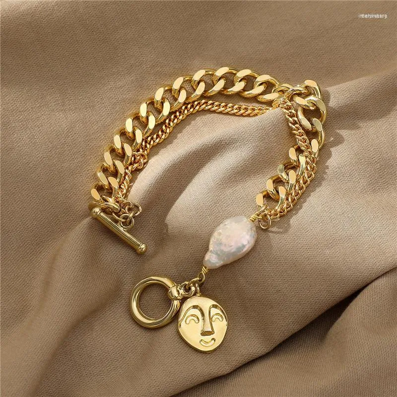 Bangle 2023 European и American Style Women Multi-Layer Cuban Face Face Bracelet Bracelet Baroque Pearl для любовников